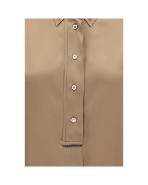 Brunello Cucinelli Brown Beige Silk Shortsleeve Shirt