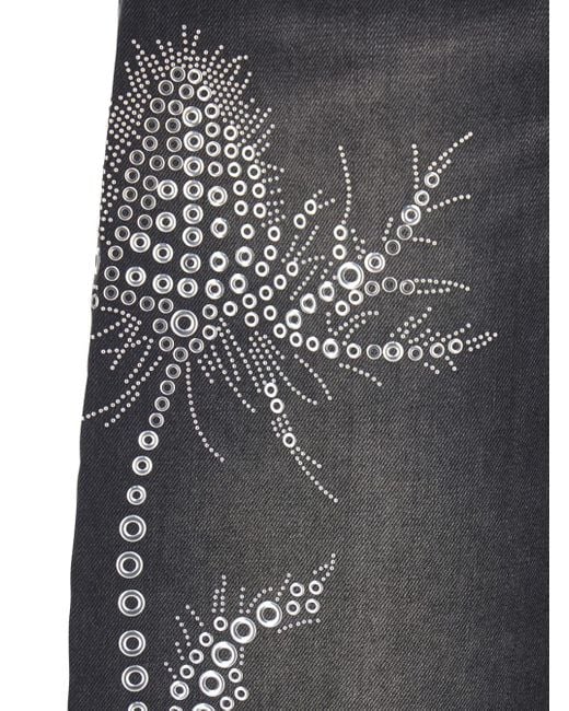 Blumarine Gray Jeans With Belt Loops And Embroidery On The Front