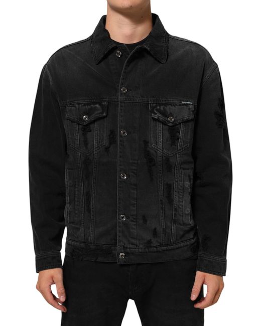Dolce & Gabbana Black Cotton Stretch Denim Blouson Jacket Co+02 Clothing for men