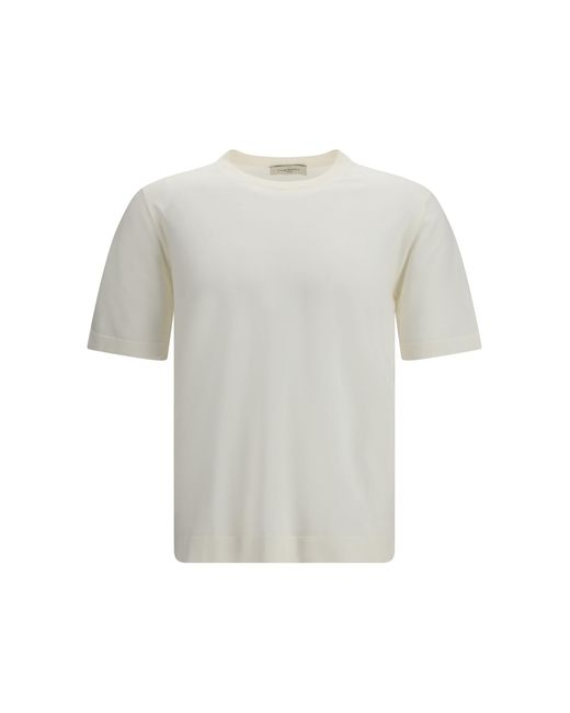 Piacenza Cashmere White Short-Sleeve Crewneck Sweater Cotton T-Shirts for men
