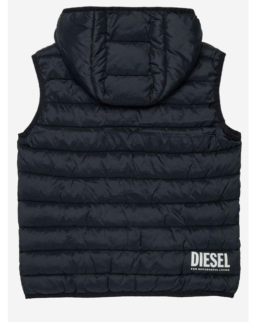DIESEL Blue Padded Vest With Logo Polyamide Waistcoat & Gilet for men