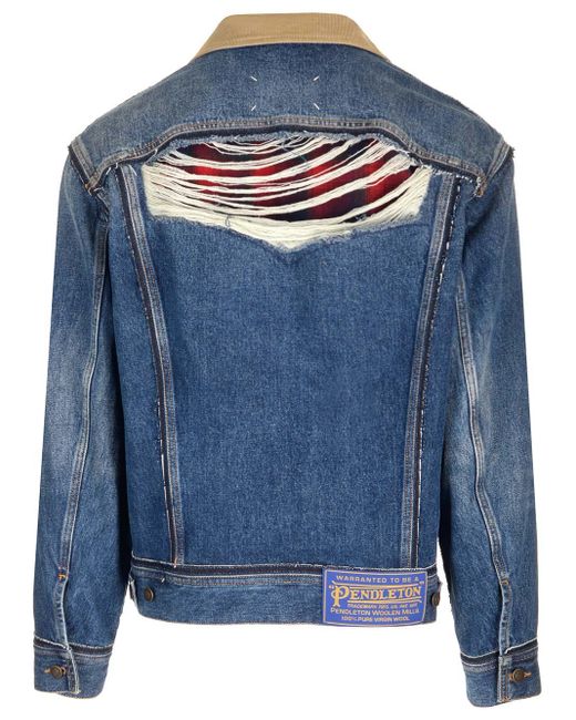 Maison Margiela Blue Denim And Pendleton Fabric Jacket for men