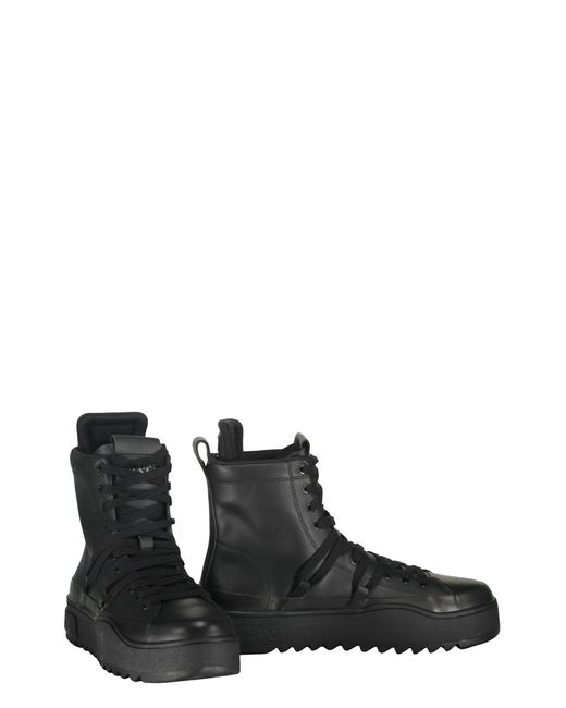 DIESEL Black High-Top Leather Sneakers for men