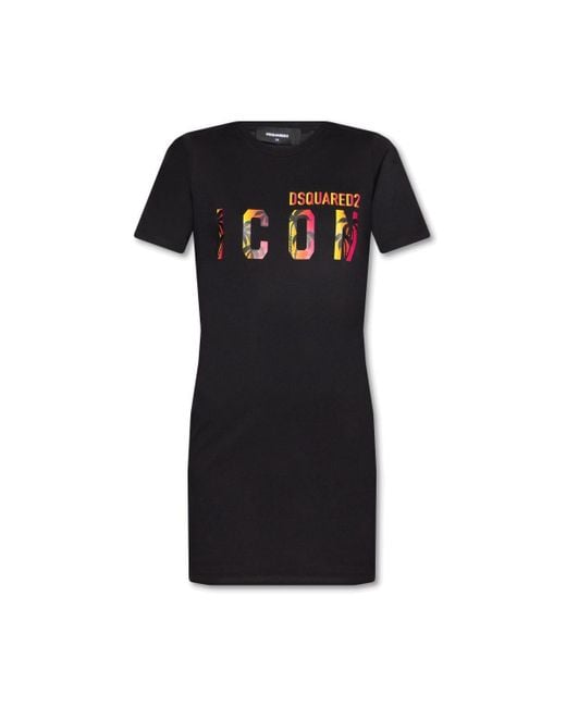 DSquared² Black Icon Sunset Crewneck T-Shirt Dress