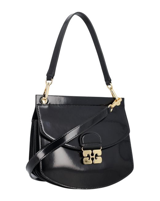 Ganni Black Apo-G Patent Small Bag