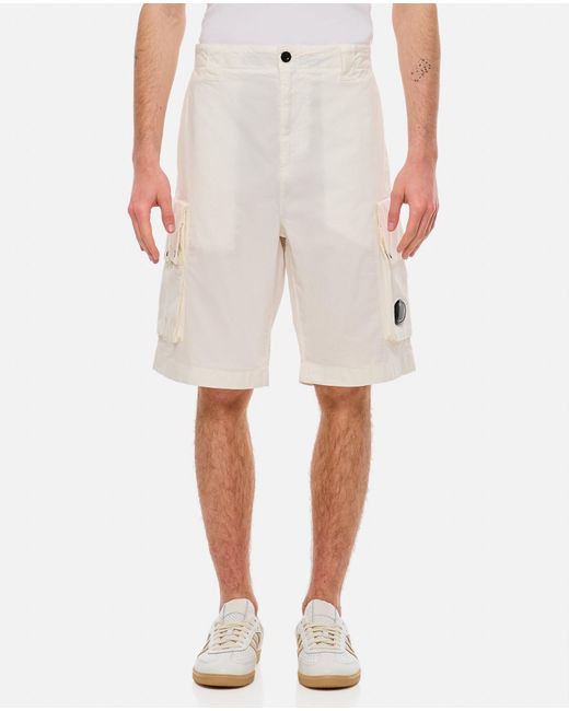 C P Company Natural Twill Stretch Cargo Shorts for men