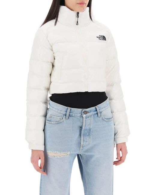 The North Face White Logo-embroidered Cropped Puffer Jacket