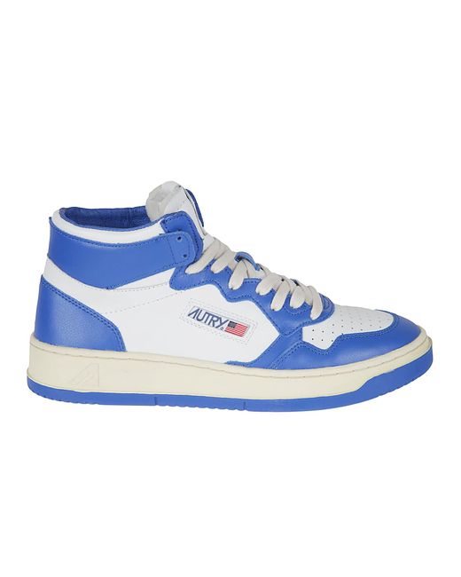 Autry Blue Logo Patched Mid Sneakers for men