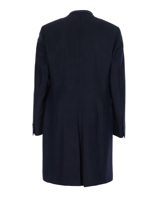 Giorgio Armani Blue Single-Breasted Cashmere Chevron Coat Virgin Wool for men