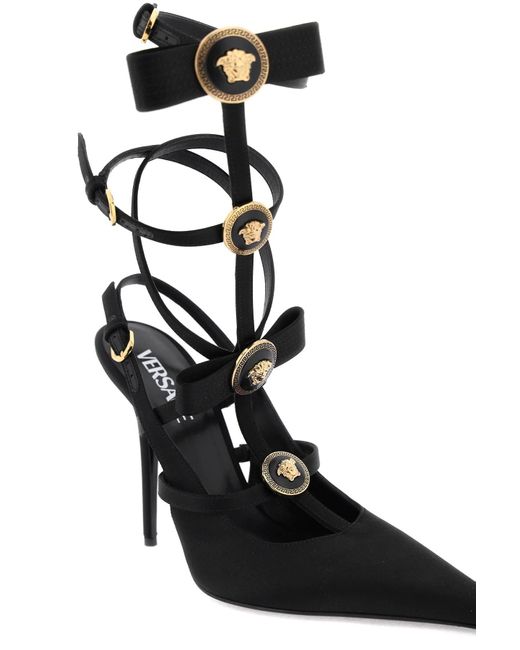 Versace Black Slingback Pumps With Gianni Ribbon Bows