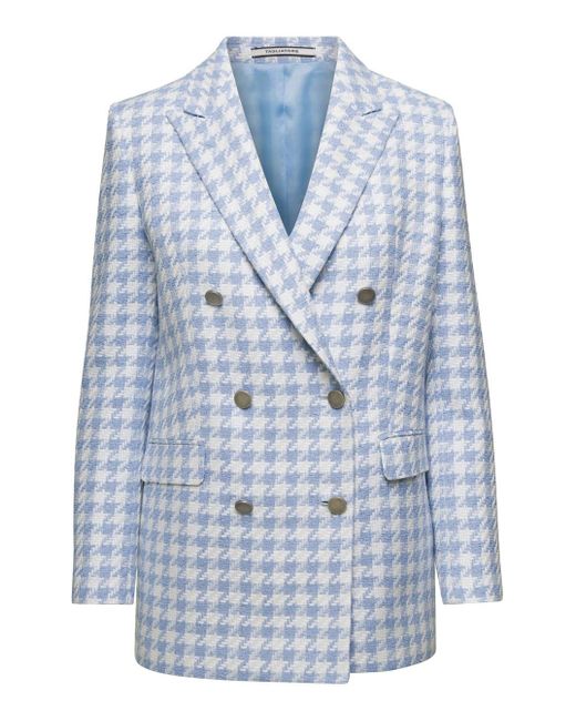 Tagliatore Blue Light Houndstooth Double-Breasted Blazer