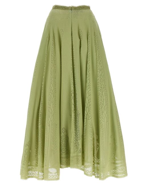 Giambattista Valli Green Openwork Fabric Midi Skirt
