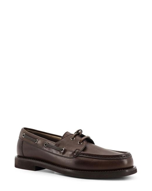 Brunello Cucinelli Brown Leather Loafers With Monili Detail