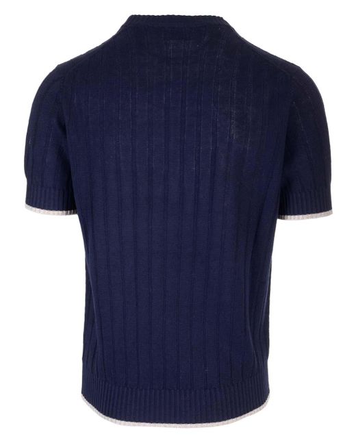 Brunello Cucinelli Blue Ribbed-knit T-shirt for men