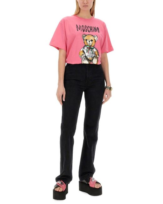 Moschino Pink Teddy Print T-Shirt