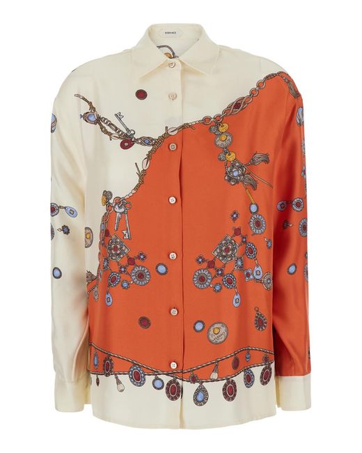 Versace Orange Shirt Silk Blouses