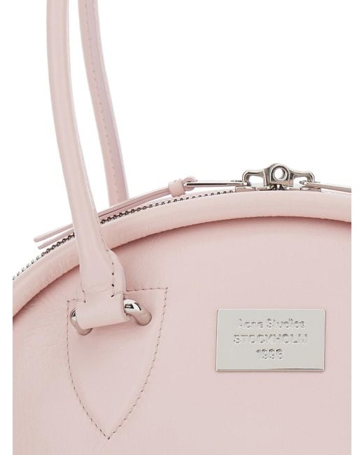 Acne Pink Handbag With Top Handles And Logo Plaque Calf Leather Shoulder Bags