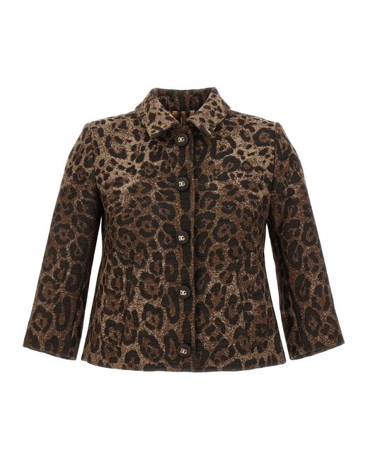 Dolce & Gabbana Brown Dolce & Gabbana Leopard Jacquard Wool Blazer