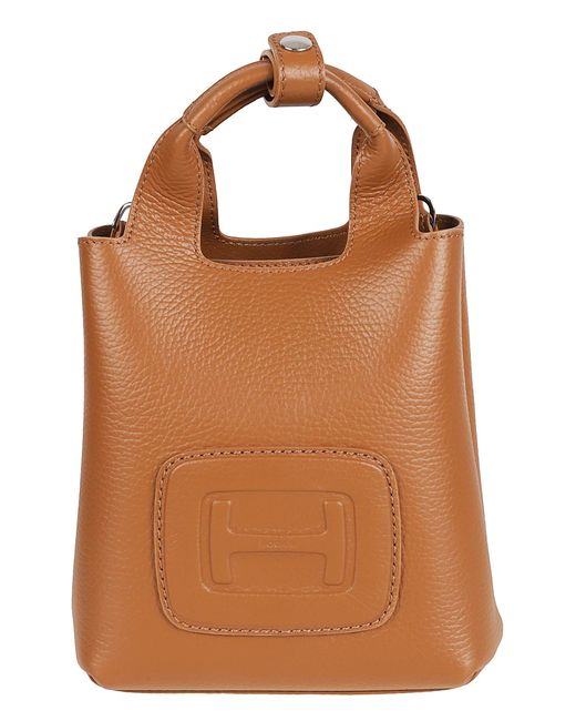 Hogan Brown Mini H Embossed Shopping Tote
