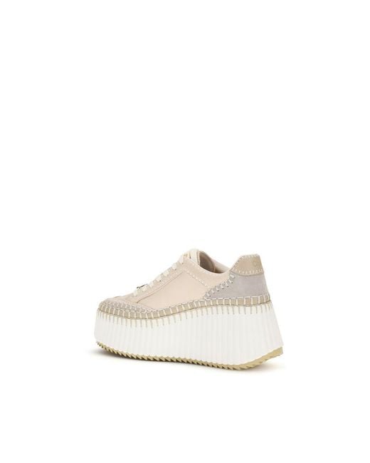 Chloé White Beige Calf Leather Bos Taurus Platform Sneakers