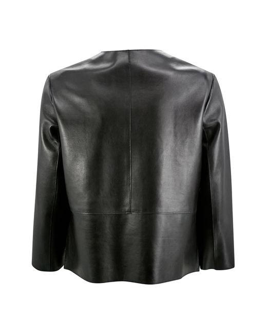 P.A.R.O.S.H. Black Cropped Button-Up Leather Jacket