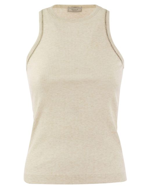 Peserico Natural Ribbed Top In Cotton Yarn
