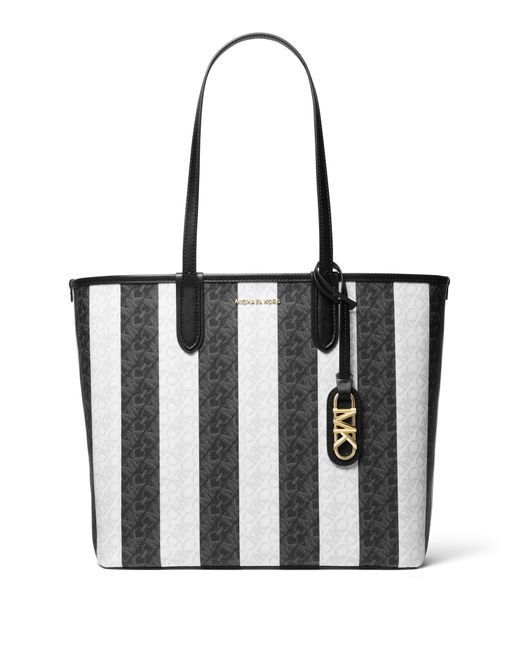 Michael Kors White Striped Shopping Bag With Logo