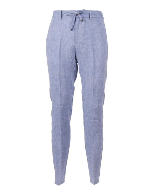 Berwich Blue Spiaggia Pants Linen for men