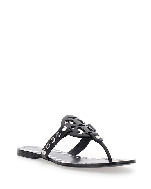 Tory Burch Black Thong Sandals With Logo And Studs Cow