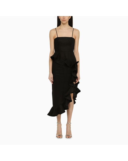 Zimmermann Harmony Black Linen Dress With Flounces | Lyst