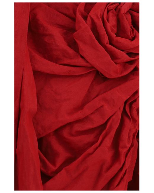 Magda Butrym Red Draped Shawl-Collar Midi Dress Cotton; Metal