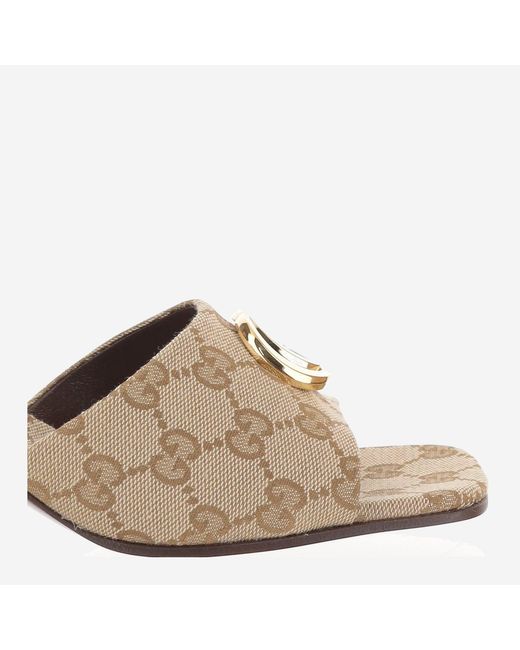 Gucci Brown Slider Sandals Gg Canvas Polyester