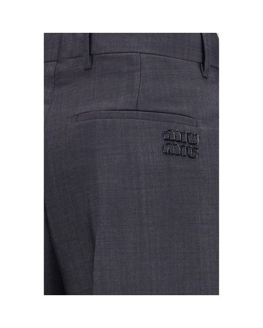 Miu Miu Blue Gray Wool Oves Aries Dress Pants