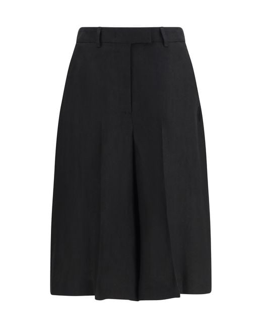 Lardini Black Straight-Leg Bermuda Shorts Twill With Pleats Viscose; Other Fibres