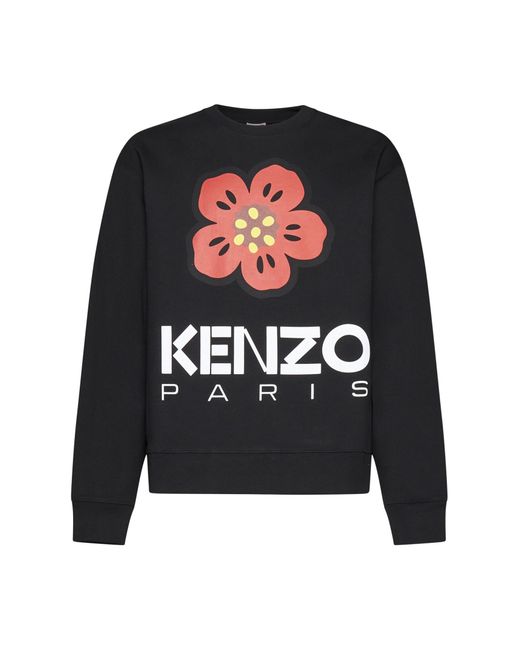 KENZO Black Flower Logo Cotton Sweatshirt for men
