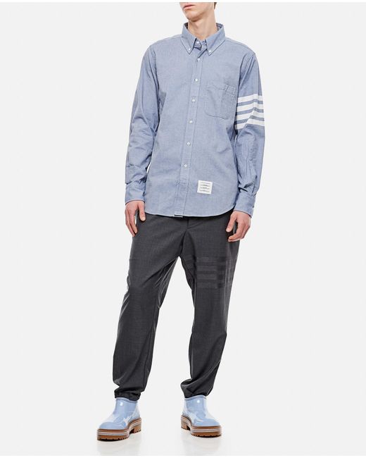 Thom Browne Blue Straight Fit Shirt W/ Tonal 4 Bar In Flannel for men