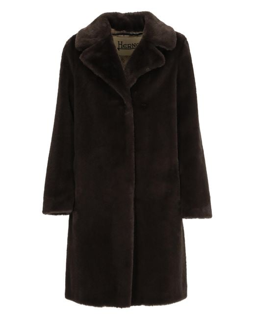 Herno Black Eco-fur Coat