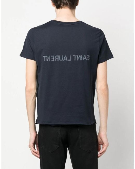 Saint Laurent Blue Reverse Logo Print T-Shirt Clothing Polo & T-Shirts for men