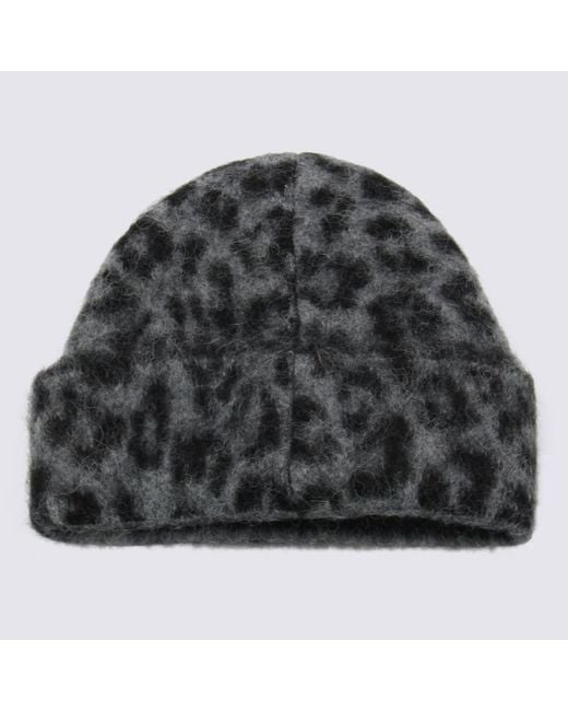 Anine Bing Gray Leopard Wool Beanie