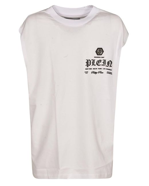 Philipp Plein White Logo Round Neck T-Shirt for men