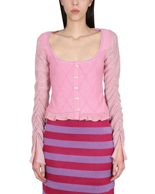 Cormio Pink Cardigan With Ruffled Sleeve Knitwear Jumpers