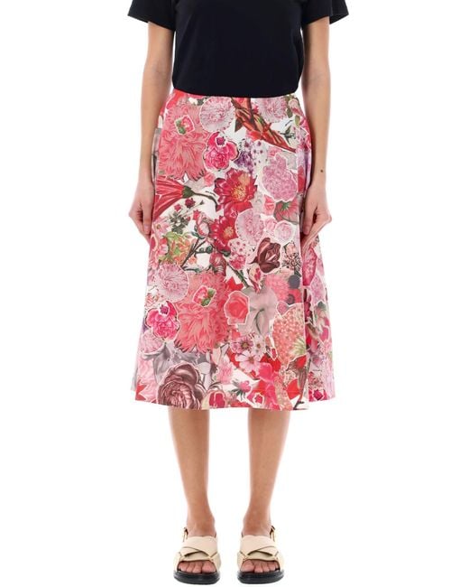 Marni Red Floral Print Midi Skirt
