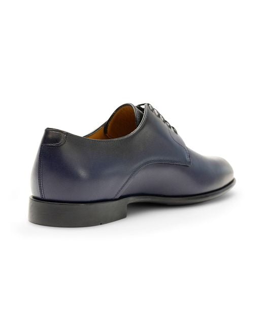 Ferragamo Blue Polished Leather Derby Shoes for men