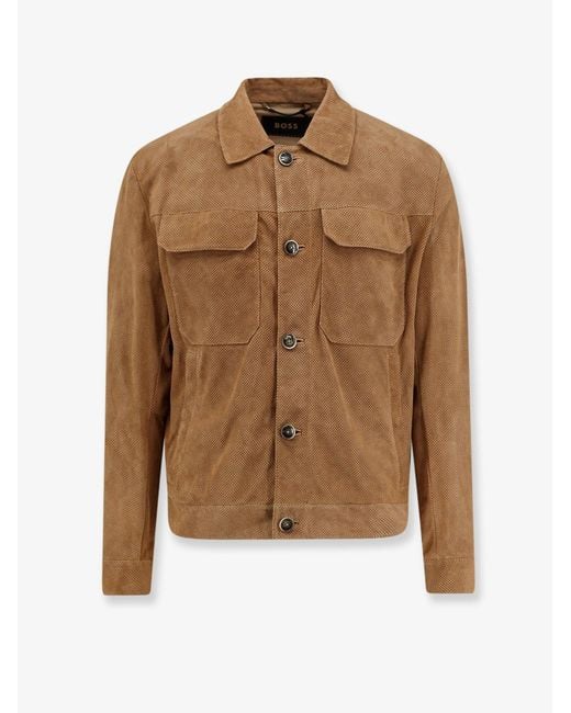 Boss Brown Jacket Merfo Suede for men