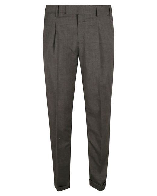 PT Torino Gray Logo Patched Slim Fit Plain Trousers for men