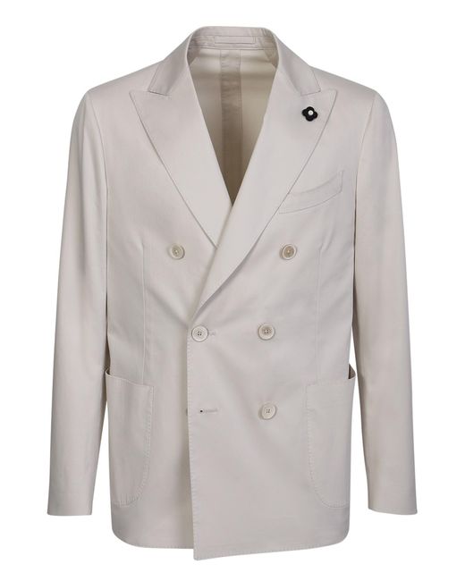 Lardini Gray Double Breasted Cream Suit for men