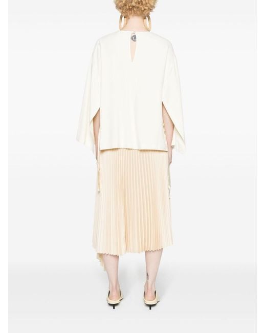 Erika Cavallini Semi Couture White Wide Open-Sleeves Blouse