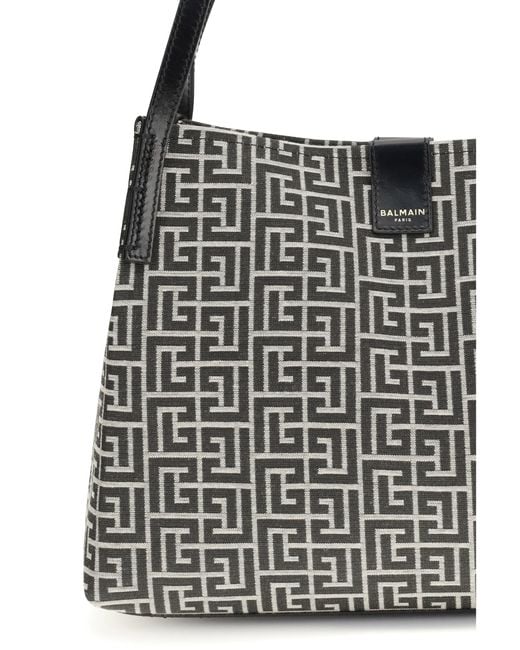 Balmain Black Jacquard And Leather Tote Bag Shoulder