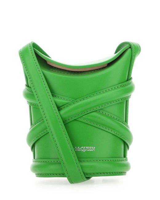 Alexander McQueen Green Grass Leather Mini The Curve Bucket Bag