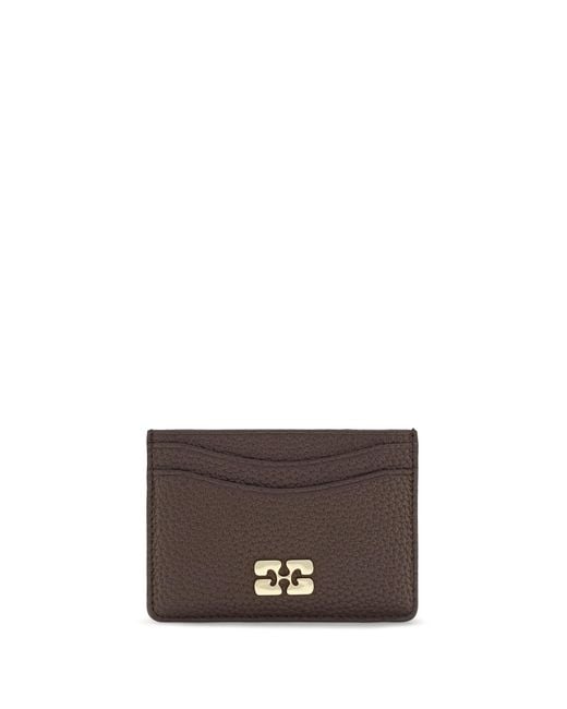 Ganni Brown Card Holder Grained Recycled Polyester Wallets & Purses